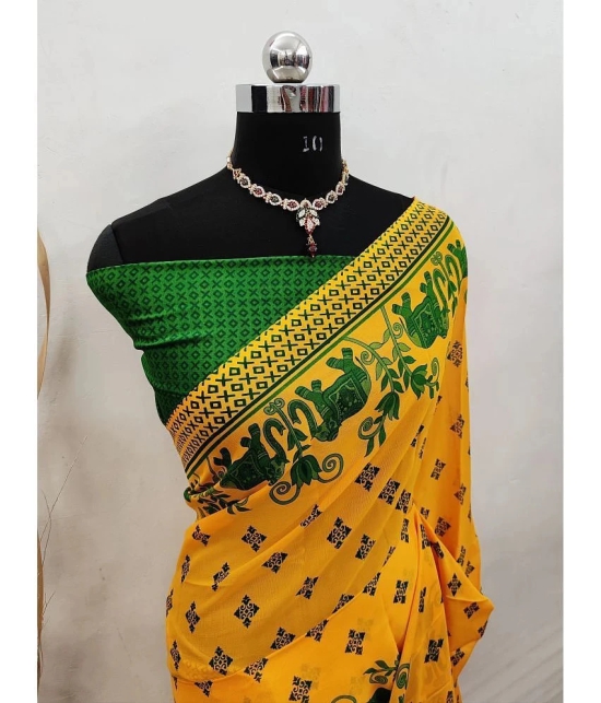 Kashvi Sarees Georgette Printed Saree With Blouse Piece - Green ( Pack of 1 ) - Green