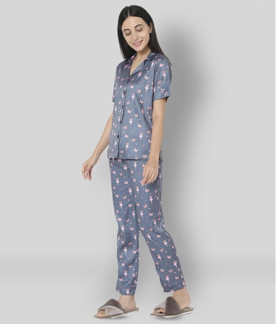 Smarty Pants - Grey Melange Satin Womens Nightwear Nightsuit Sets ( Pack of 1 ) - L