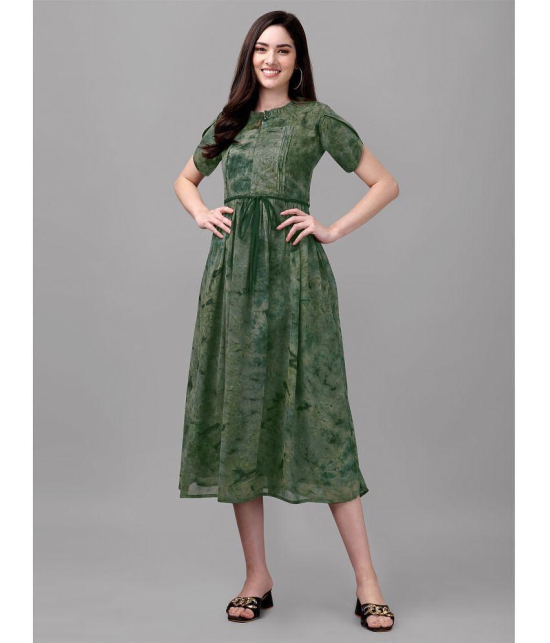 gufrina Rayon Printed Midi Womens Fit & Flare Dress - Green ( Pack of 1 ) - None