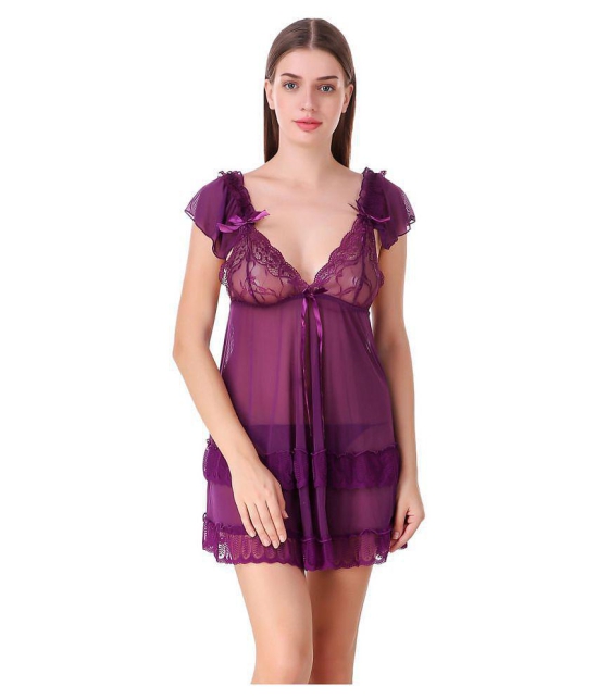 Fasense Net Baby Doll Dresses With Panty - Purple - M