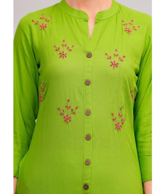 MAUKA Rayon Embroidered Front Slit Womens Kurti - Green ( Pack of 1 ) - None