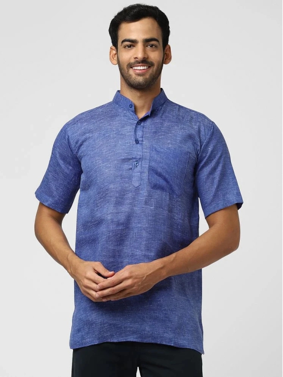 DESHBANDHU DBK - Blue Linen Mens Regular Kurta ( Pack of 1 ) - None