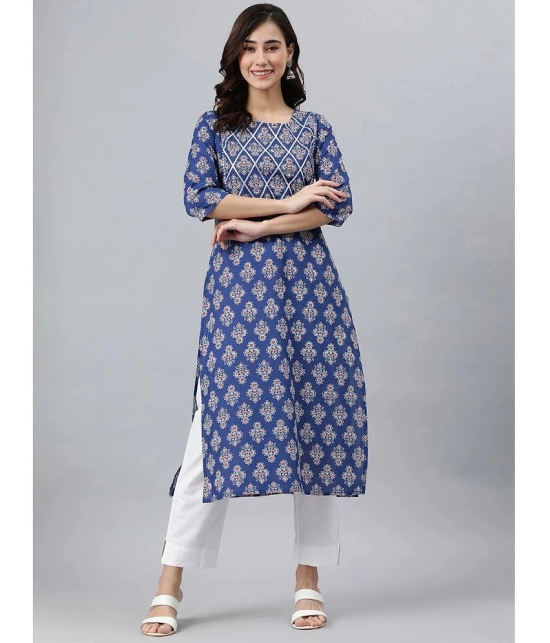 Janasya - Blue Cotton Womens Straight Kurti ( Pack of 1 ) - None