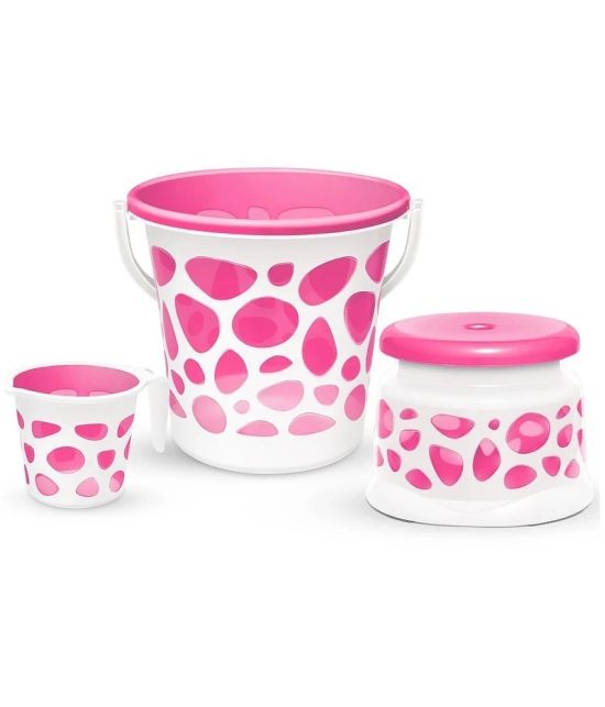 Milton Duplex Spa 3 Piece Set, Pink | 20 Litres Bucket with Mug & Stool | Bathroom Accessory Set