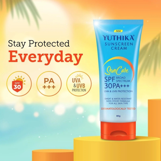 Yuthika Sunscreen SPF 30 PA+++ with UVA & UVB Protection 80g, Dermatologically Tested Sunscreen Cream for Women and Men