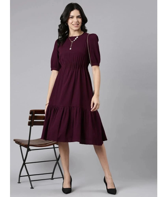 JASH CREATION Polyester Solid Knee Length Womens Fit & Flare Dress - Magenta ( Pack of 1 ) - None