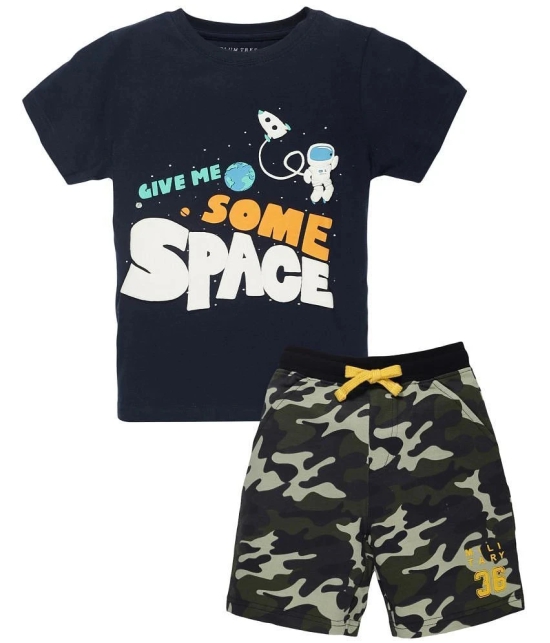 PLUM TREE - 100% Cotton Navy Blue Boys T-Shirt & Shorts ( Pack of 2 ) - None