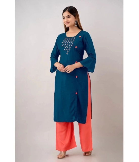 Kapadia - Teal Rayon Womens Straight Kurti ( Pack of 1 ) - None