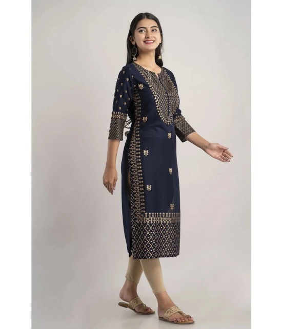 MAUKA - Navy Rayon Womens Straight Kurti ( Pack of 1 ) - None