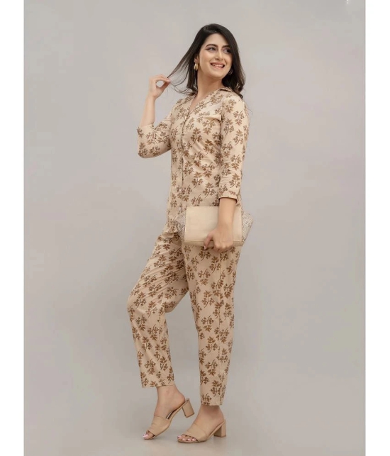 Frionkandy Beige Printed Pant Top Set - None