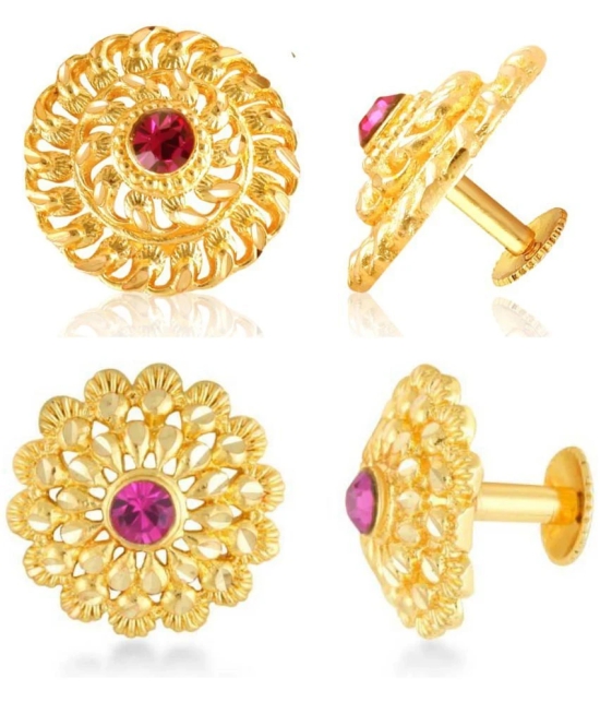 Vighnaharta Everyday wear Gold plated alloy Earring, Flower Earring, Round Earring, Fancy Earring, Stud Earring for Women and Girls ( Pack of -2 pair Earring) {VFJ1234-1400ERG} - Golden