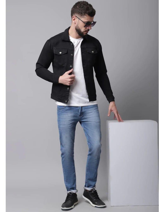 Rodamo Men Black Denim Cotton Jacket with Patchwork