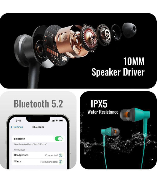 Tecsox Blaze 200 Bluetooth Bluetooth Earphone In Ear Powerfull Bass Green