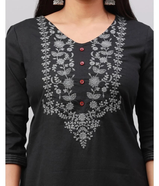 Alena Cotton Embroidered Straight Womens Kurti - Black ( Pack of 1 ) - None