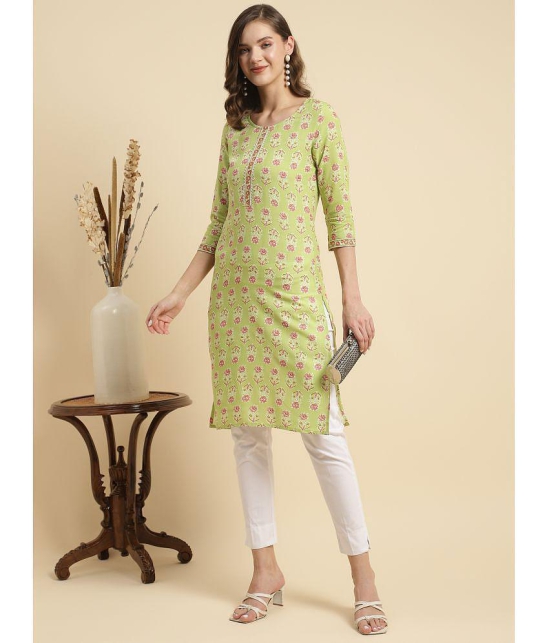 Rangita Women Green Rayon Floral Printed Knee Length Straight Kurti - None