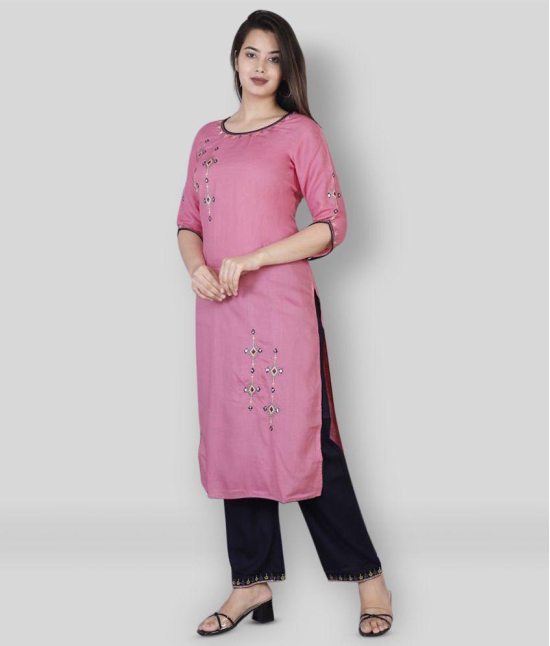 HIGHLIGHT FASHION EXPORT - Pink Straight Rayon Women's Stitched Salwar Suit ( Pack of 1 ) - L