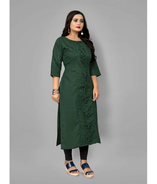 RIAANA - Green Cotton Blend Womens Straight Kurti ( Pack of 1 ) - None