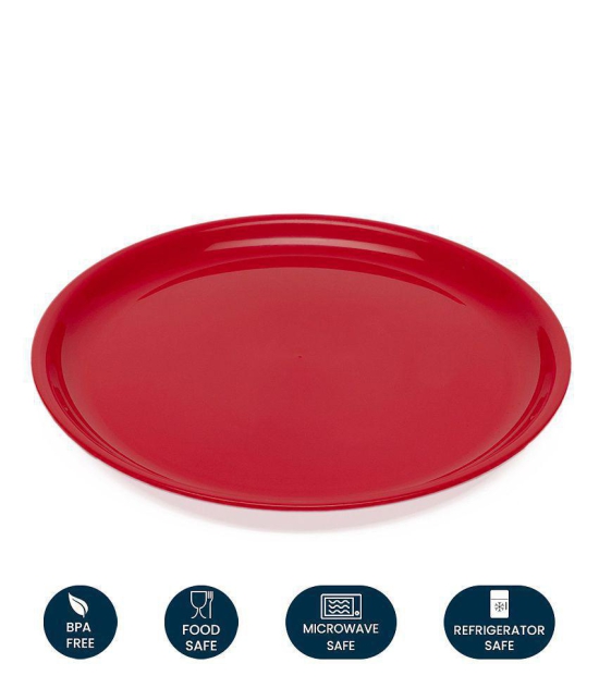 HOMETALES Plastic Microwave Safe Plates, (Pack of 4) Full Plate, Dia 11inch - Red Colour - Red