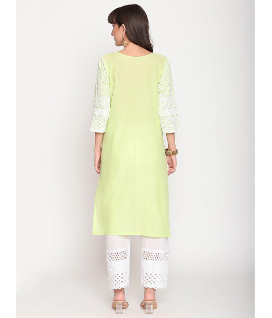 Queenley - Green Cotton Women's Straight Kurti ( Pack of 1 ) - M