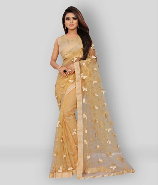 Gazal Fashions - Beige Net Saree With Blouse Piece (Pack of 1)