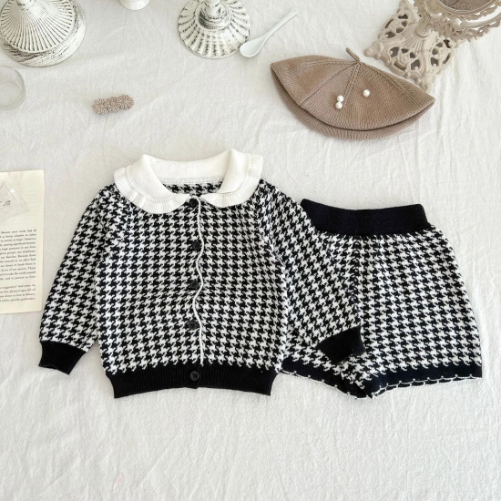 Checkered Cozy Shorts And Blouse Set-Brown / 18 to 24 Months