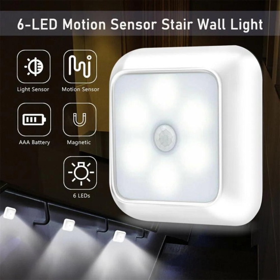 Square Human Infrared Sensor Light Smart Home Wardrobe Aisle Light Control Lamp Creative Night Light-Silver / White Light