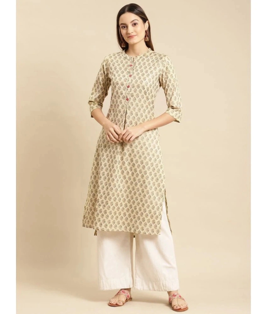 Rangita Women Beige Gold Printed Calf Length Straight Kurti - None