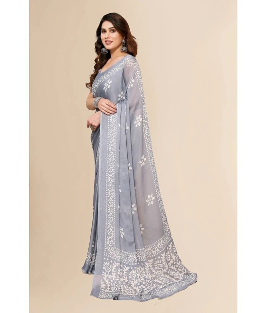 Anand Sarees Chiffon Printed Saree With Blouse Piece - Grey ( Pack of 1 ) - Grey