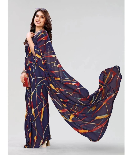 Kashvi Sarees Georgette Printed Saree With Blouse Piece - Navy Blue ( Pack of 1 ) - Navy Blue