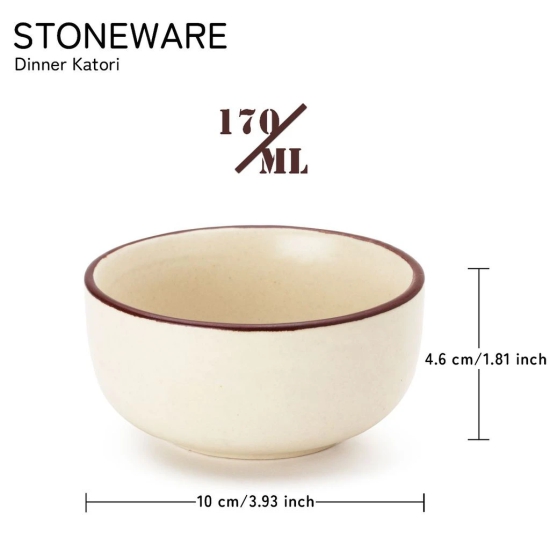 Reactive Handpainted Premium Ceramic 4 Small Dinner Bowl| Dessert Bowl, Soup Bowl, Salad Bowl | Stoneware | Microwave and Dishwasher Safe | Pack of 4 | Off White