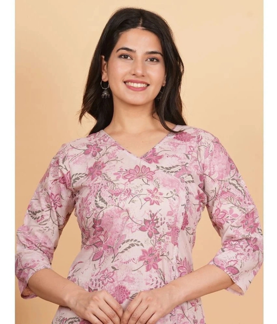 Vbuyz Cotton Printed Straight Womens Kurti - Pink ( Pack of 1 ) - None