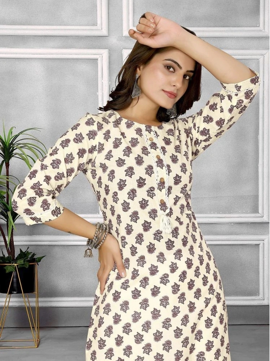 Rangita Women Cotton Off White Printed Knee Length Straight Kurti - None