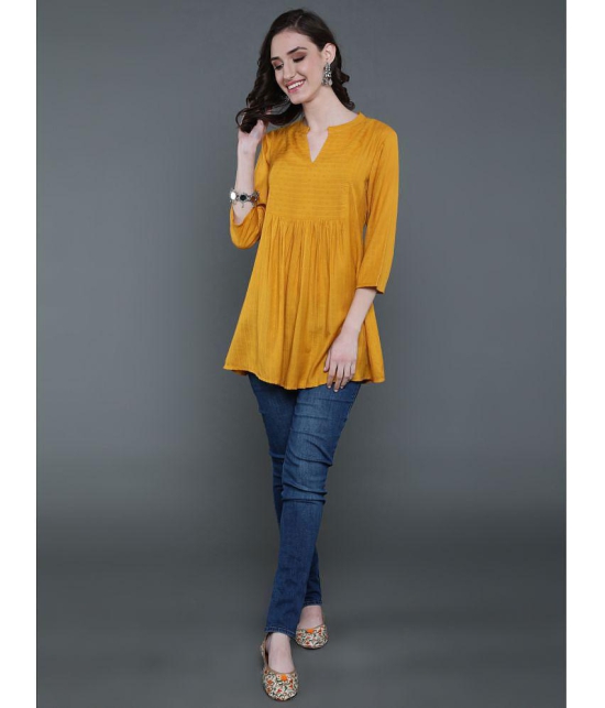 Antaran Rayon Self Design A-line Womens Kurti - Yellow ( Pack of 1 ) - None