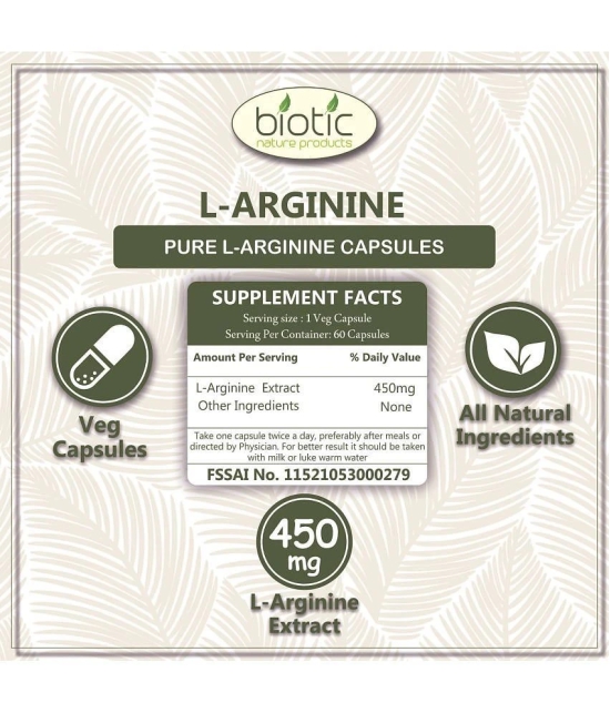 Biotic L Arginine Capsules - LArginine Extract 450 mg (Veg Capsules) 60 gm