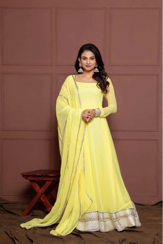 Iris Yellow Embroidered Anarkali with Dupatta-XS