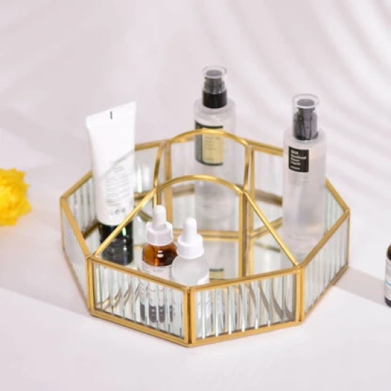 Fluted Glass Hexagonal Organizer | Make-up Organiser| Toiletry Organiser