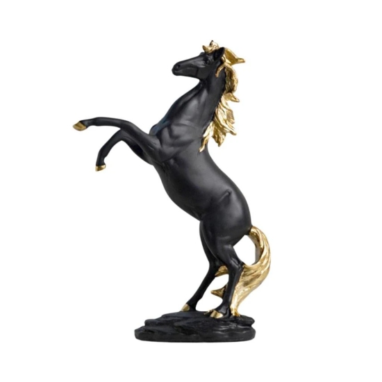 Bharat Saini Art ; Black and Gold Resin Horse Showpiece for Home Décor, Living Room, Good Luck | Perfect for Gifting