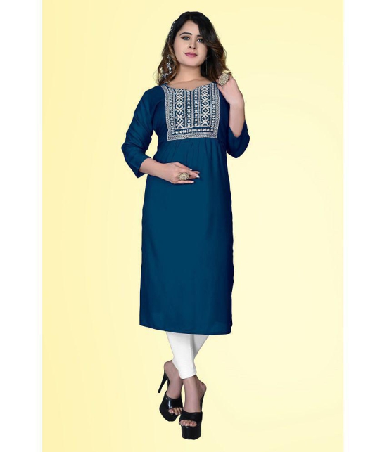 haya fashion - Blue Rayon Womens Straight Kurti ( Pack of 1 ) - None