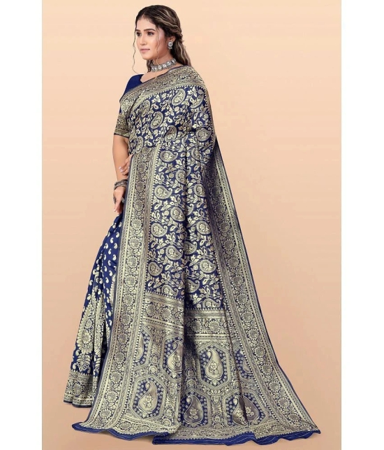 LEELAVATI - Navy Blue Banarasi Silk Saree With Blouse Piece ( Pack of 1 ) - Navy Blue