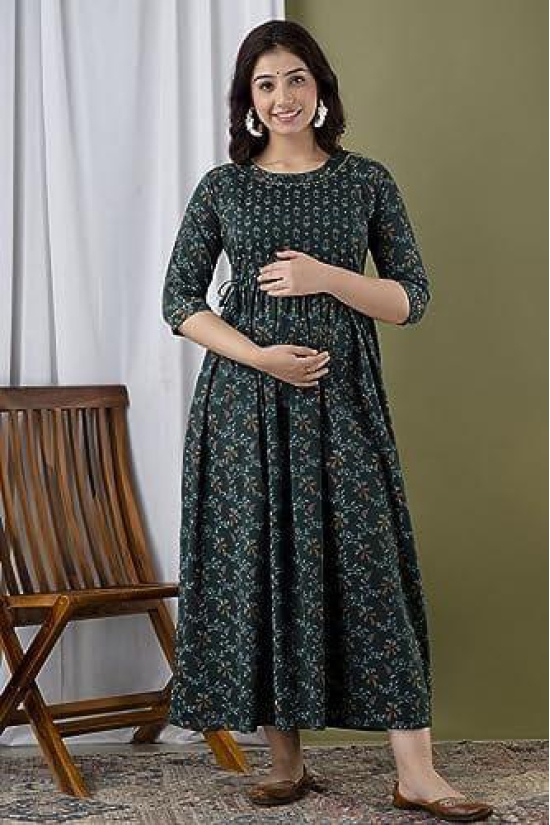 KASHVI Creation Women's Cotton Floral Printed  Maternity Feeding Kurta-Green