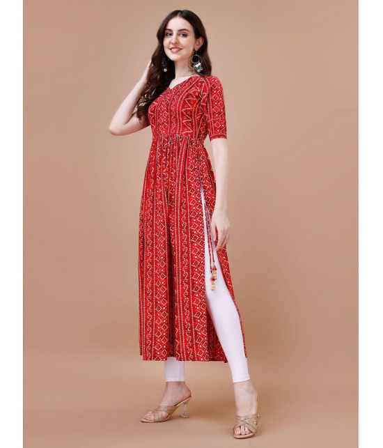 Glomee Rayon Printed Nayra Womens Kurti - Maroon ( Pack of 1 ) - None