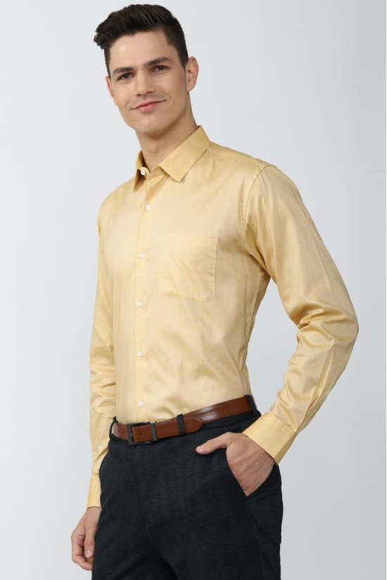 Men Yellow Regular Fit Formal Full Sleeves Formal Shirt