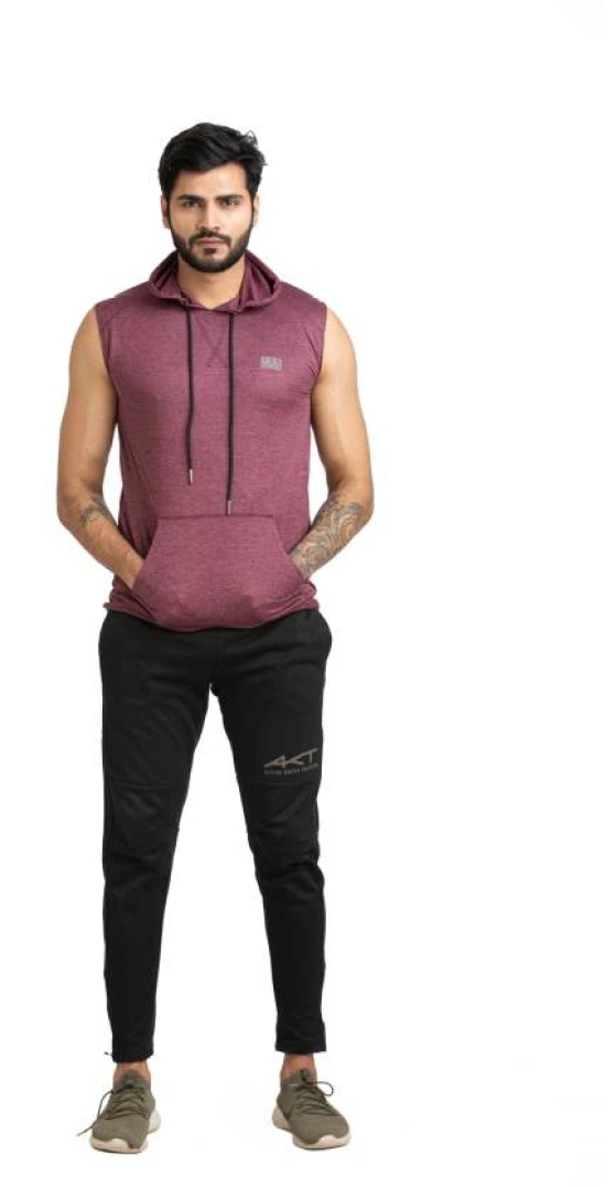 Men Solid Hooded Neck Polyester Maroon T-Shirt