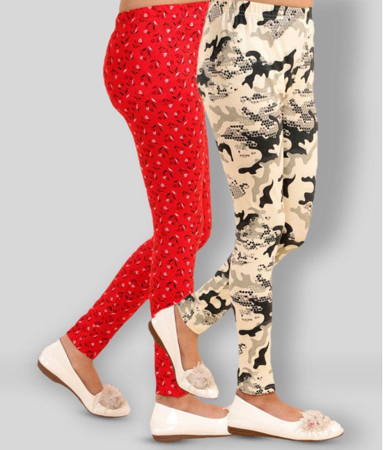 Kids Cave - Red Cotton Blend Girls Leggings ( ) - None