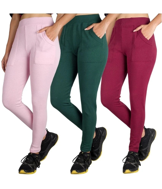 KARARO JEGGINGS - Cotton Blend Skinny Fit Pink Womens Jeggings ( Pack of 3 ) - None