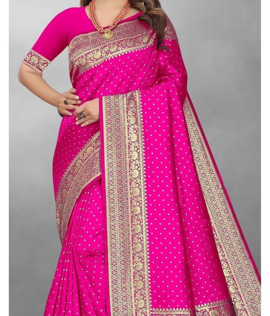 Gazal Fashions Banarasi Silk Embellished Saree With Blouse Piece - Pink ( Pack of 1 ) - Pink