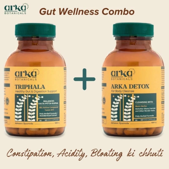 Arka Botanicals Triphala & Arka Detox Combo | Natural Ayurvedic Formula for Gut Wellness & Detox | Supports Digestion & Balanced Doshas | Herbal Supplement for Daily Cleansing & Vitality