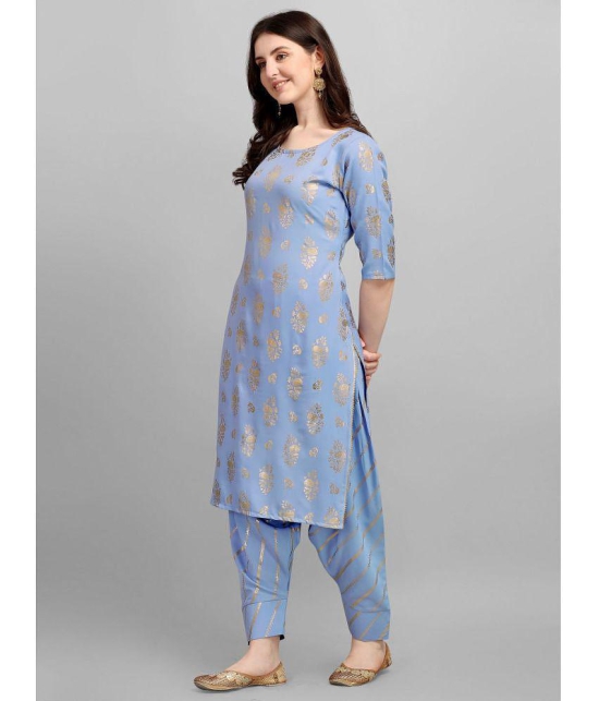 gufrina Rayon Printed Kurti With Salwar Womens Stitched Salwar Suit - Light Blue ( Pack of 1 ) - None