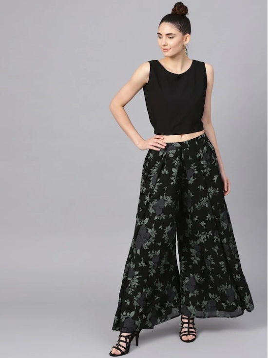 Women Black & Green Solid Top with Palazzos