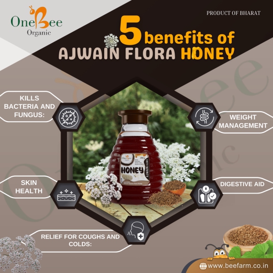 ONE BEE ORGANIC Honey | Ajwain Honey/Carom Flora Honey | Natural Flora Honey - 280 GM.